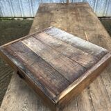 Antique farmhouse table in solid oak with tapered legs and 1 drawer at the end.