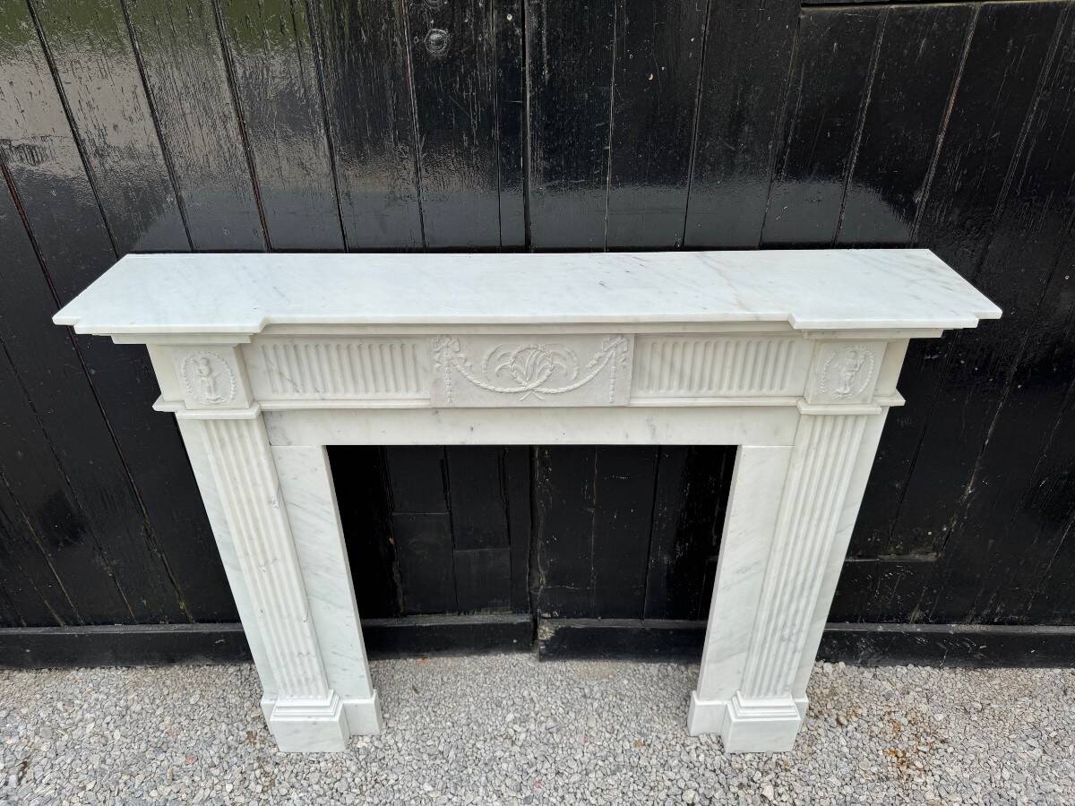 Neoclassical White Carrara Marble Fireplace Circa 1930