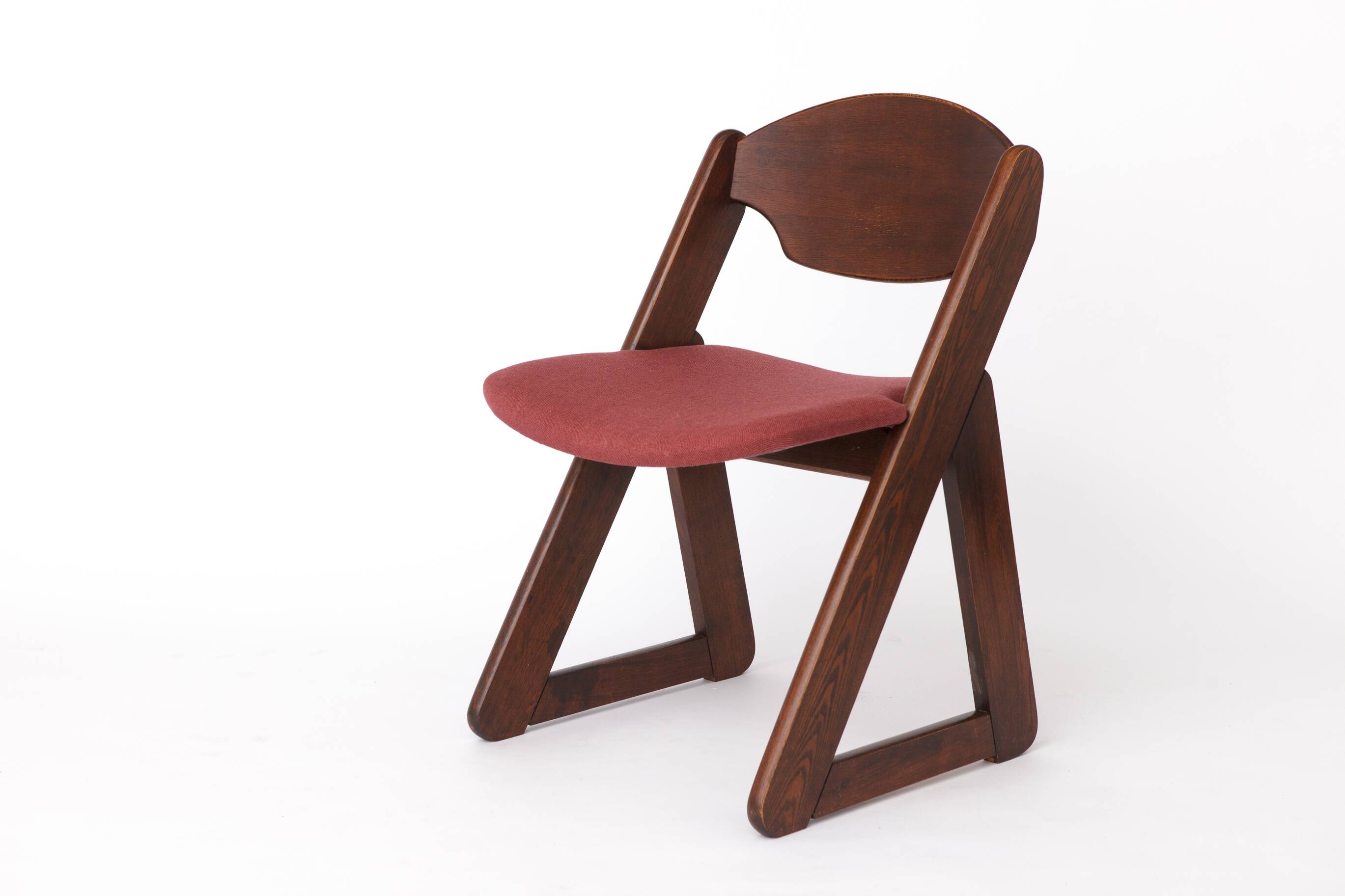 1 of 2 Vintage Italian Chair, 1980s, Dark Beechwood, Burgundy Upholstery