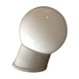 Vintage globe wall lamp in white opaline with white ceramic base