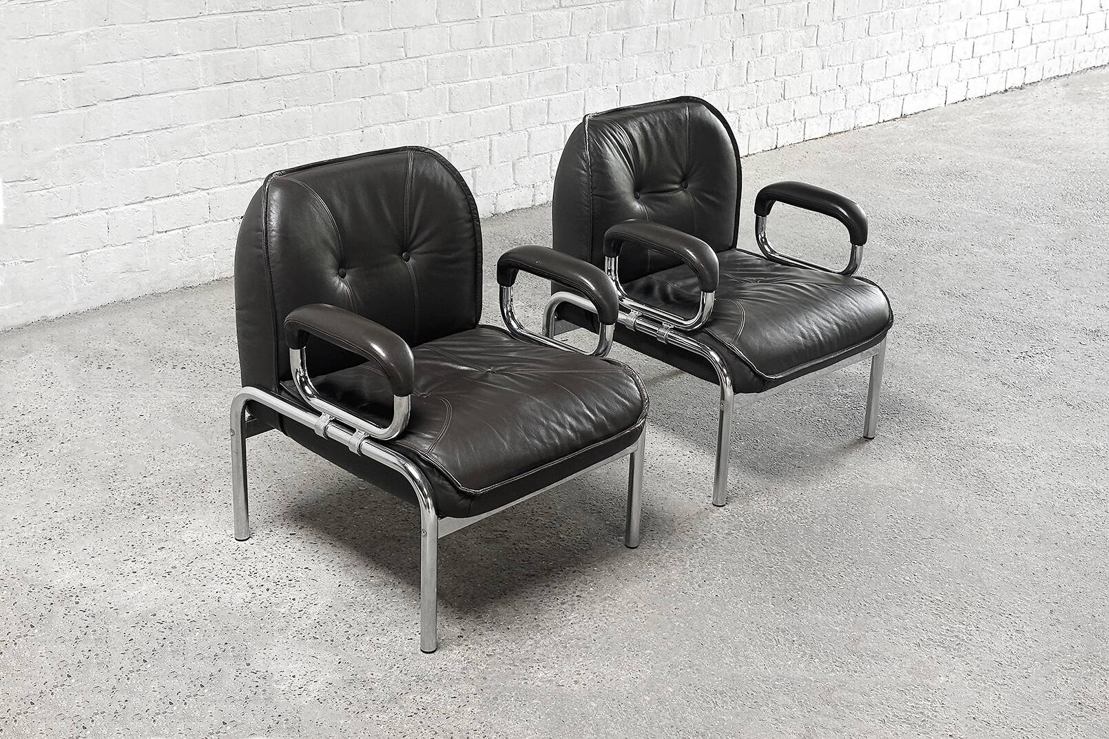 Hans Eichenberger 'Eurochair' Leather Lounge Chairs for Girsberger, 1970s