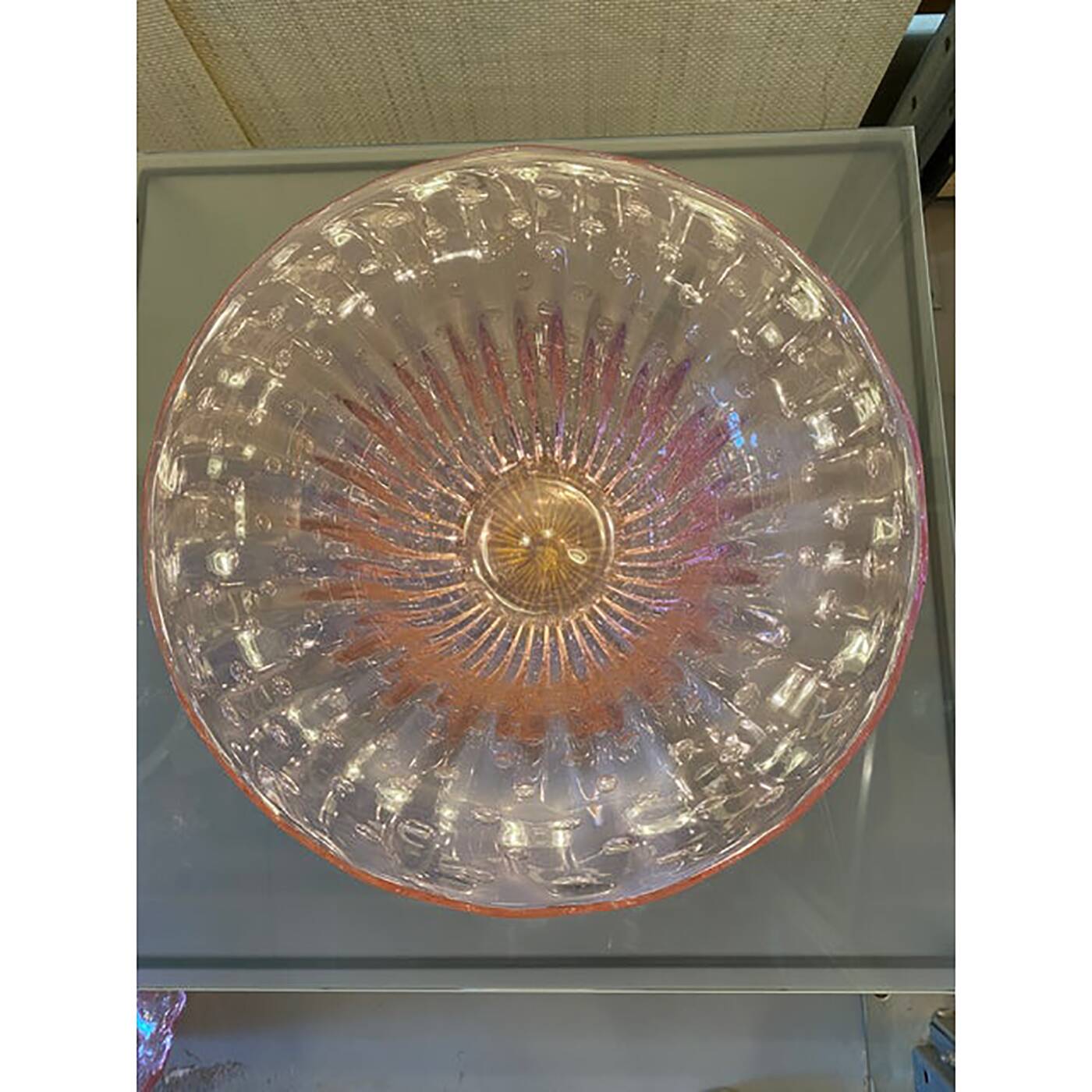 Glass Pink Vase With Gold and Bubble Air Round Shape