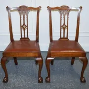 Chippendale Style Dining Chairs with Leather Seats, Set of 5