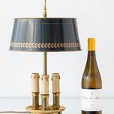 French Empire Bouillotte Lamp with Three Lights in Brass and a Gold-Plated Tin Shade with Laurel Design