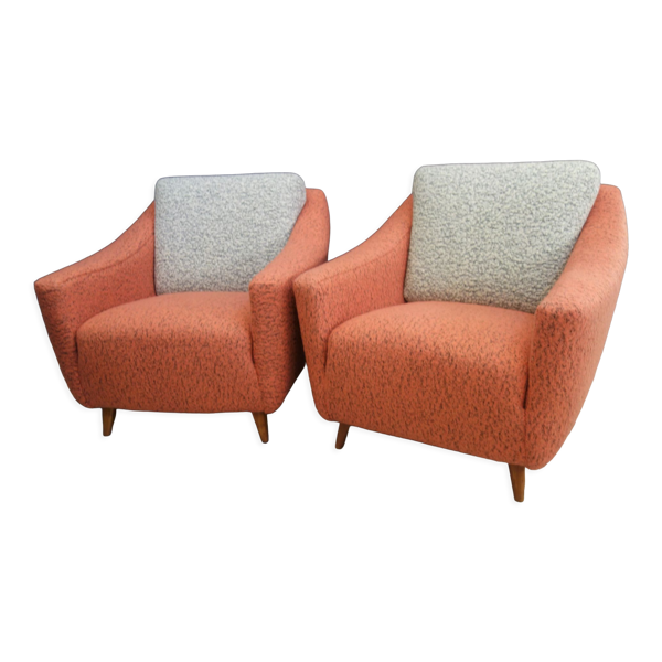 Ensemble de fauteuils roses et gris des années 1960