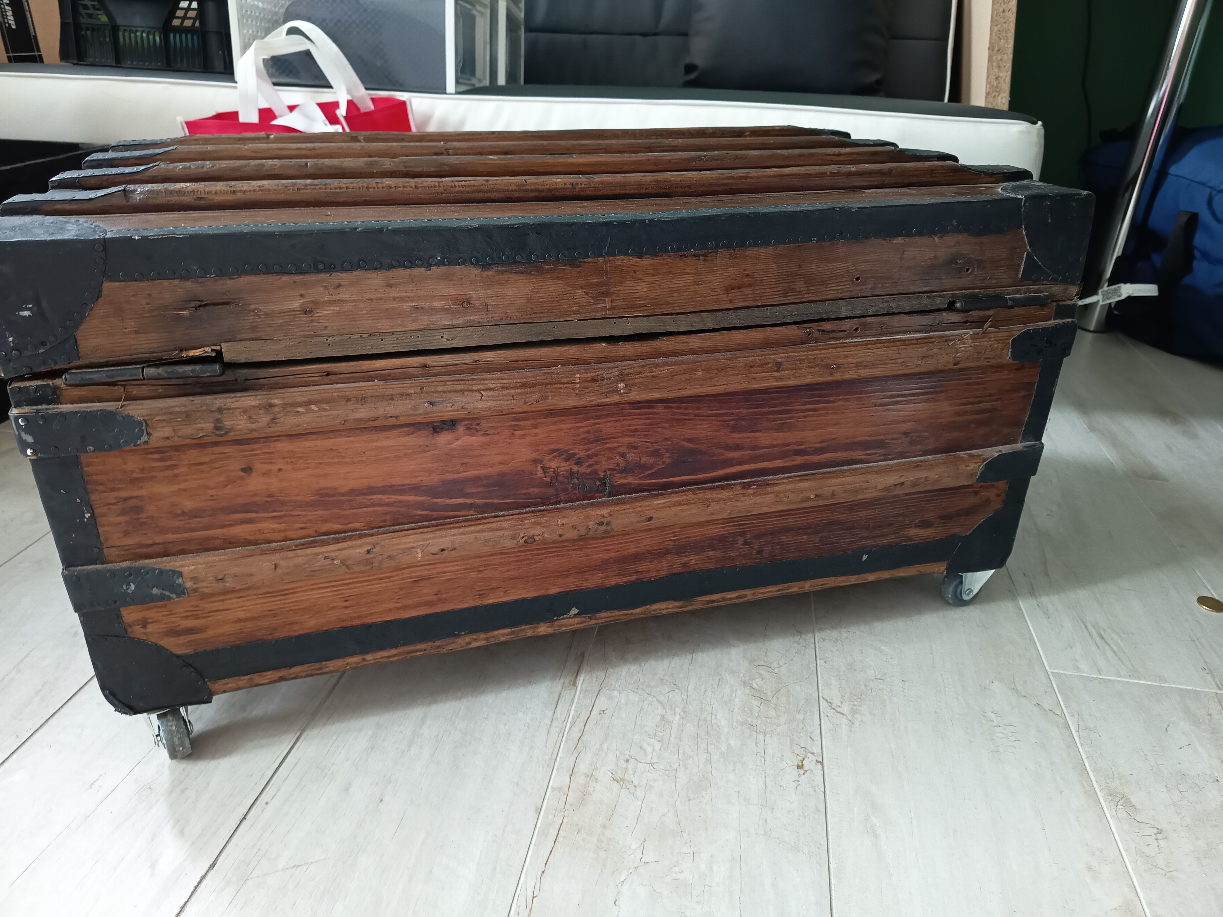 Old trunk with red velvet interior