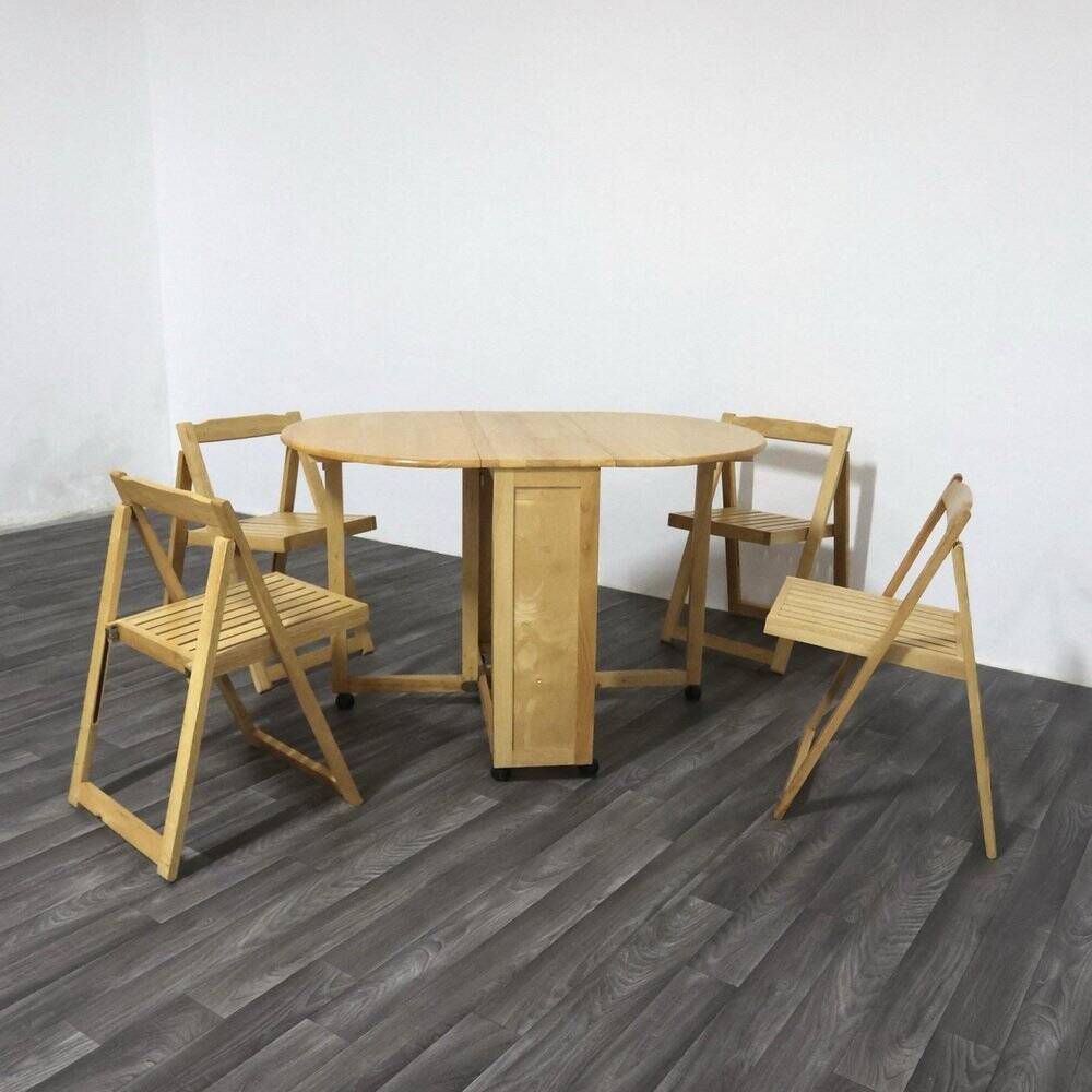 Scandinavian Folding Table and Chairs, 1980s, Set of 2