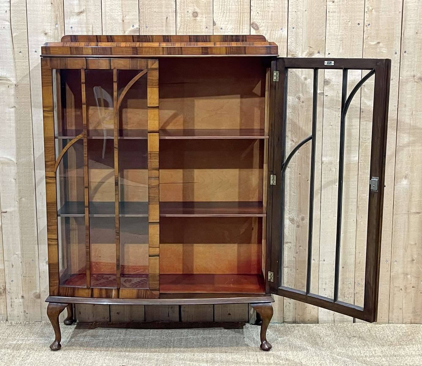 English Chippendale walnut display cabinet from the 1930s