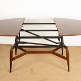 Danish high and low table in teak and brown lacquered wood, Smørrebrø model