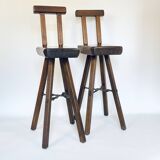Pair of brutalist bar stools published by Mobichalet, 1950