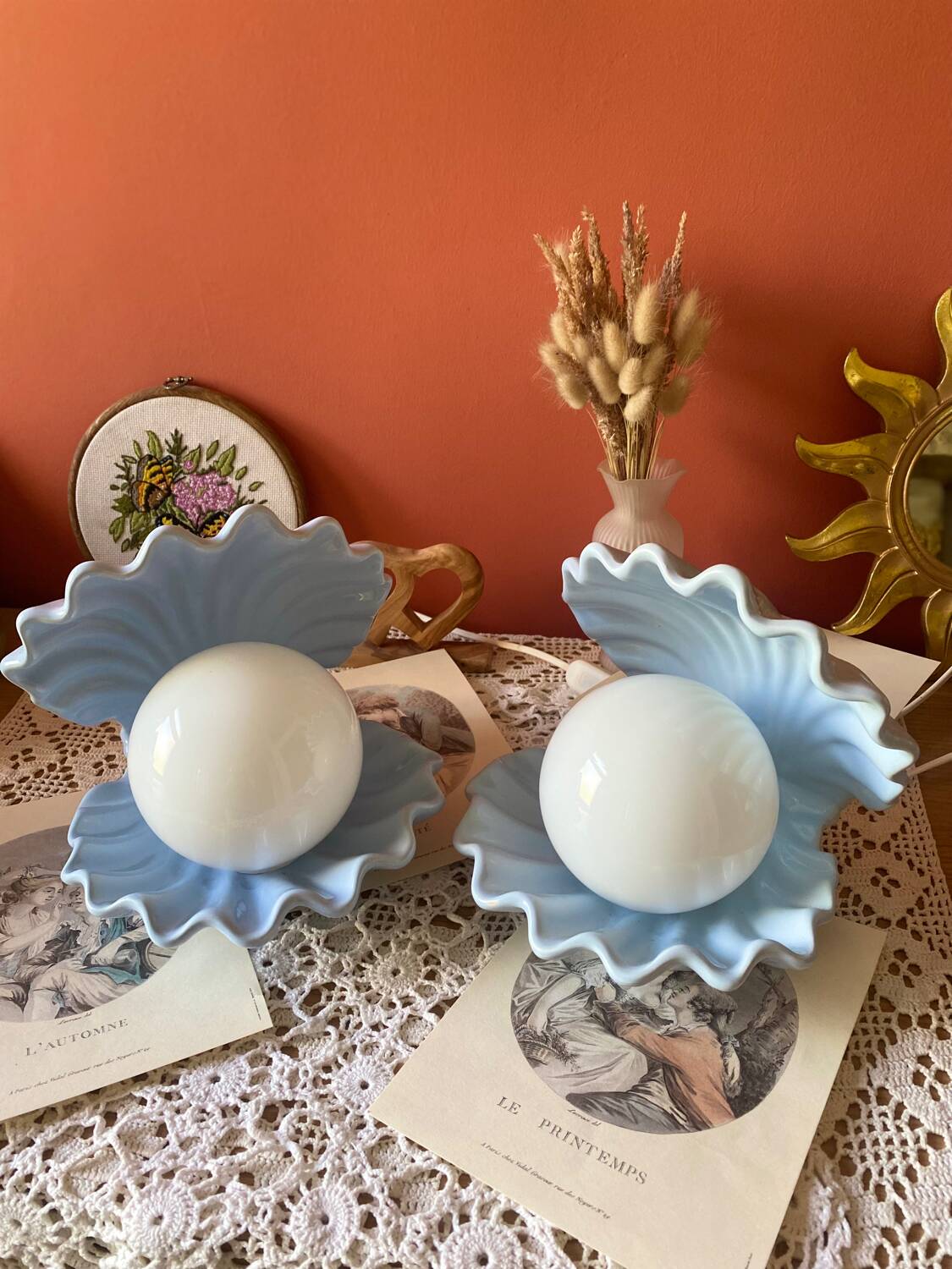 Rare pair of vintage shell lamps