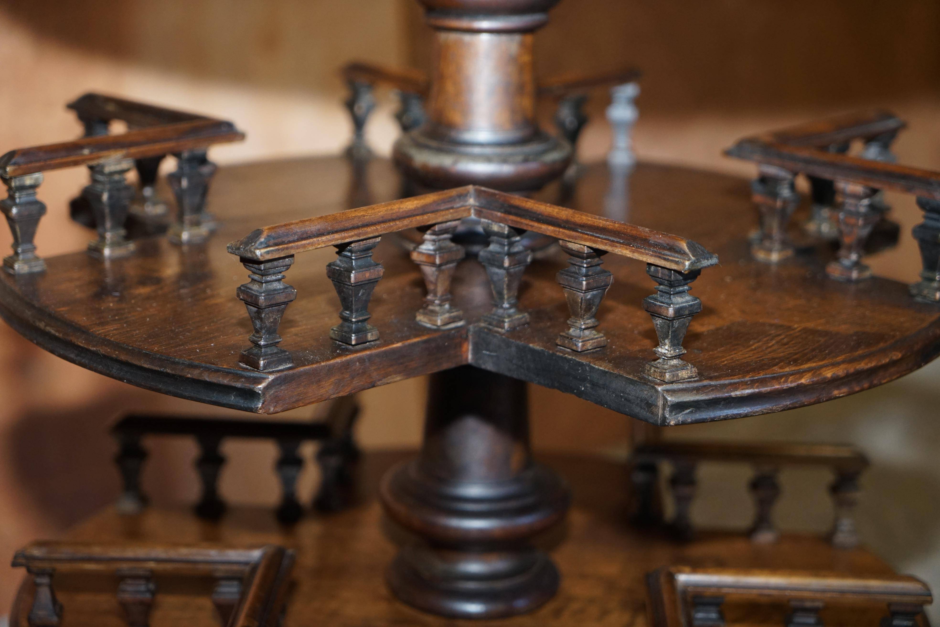 Victorian oak library table, two levels, pokerwork top.