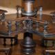Victorian oak library table, two levels, pokerwork top.