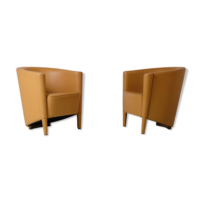 Paire de fauteuils cuir ''Rich'' par Antonio Citterio édition Moroso 1989