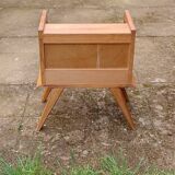 Solid pitch pine bedside table with vintage compass legs