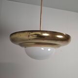 1920 Czechoslovak Art Deco Brass and Opaline Glass Pendant Lamp, Napako 134