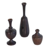 Set of 3 miniature rosewood vases