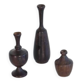 Lot de 3 vases miniatures en palissandre