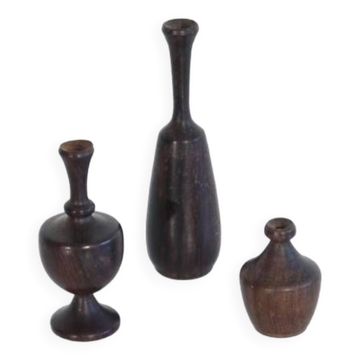 Set of 3 miniature rosewood vases
