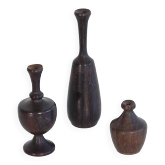 Set of 3 miniature rosewood vases