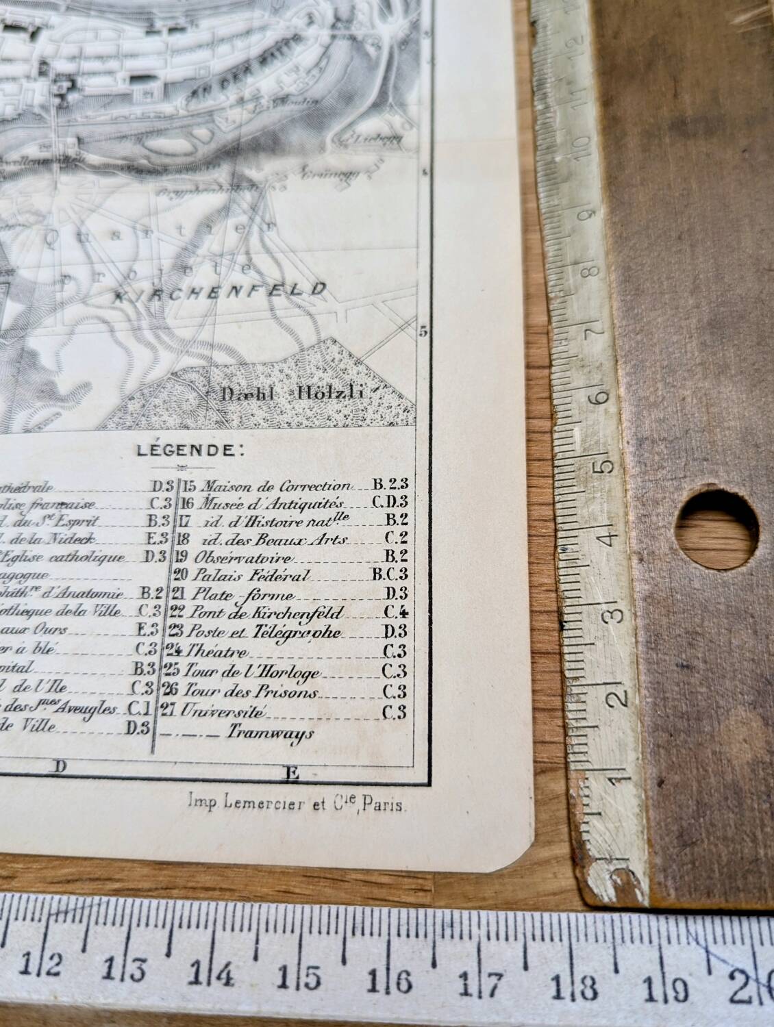Bern, old map, printed in 1844.