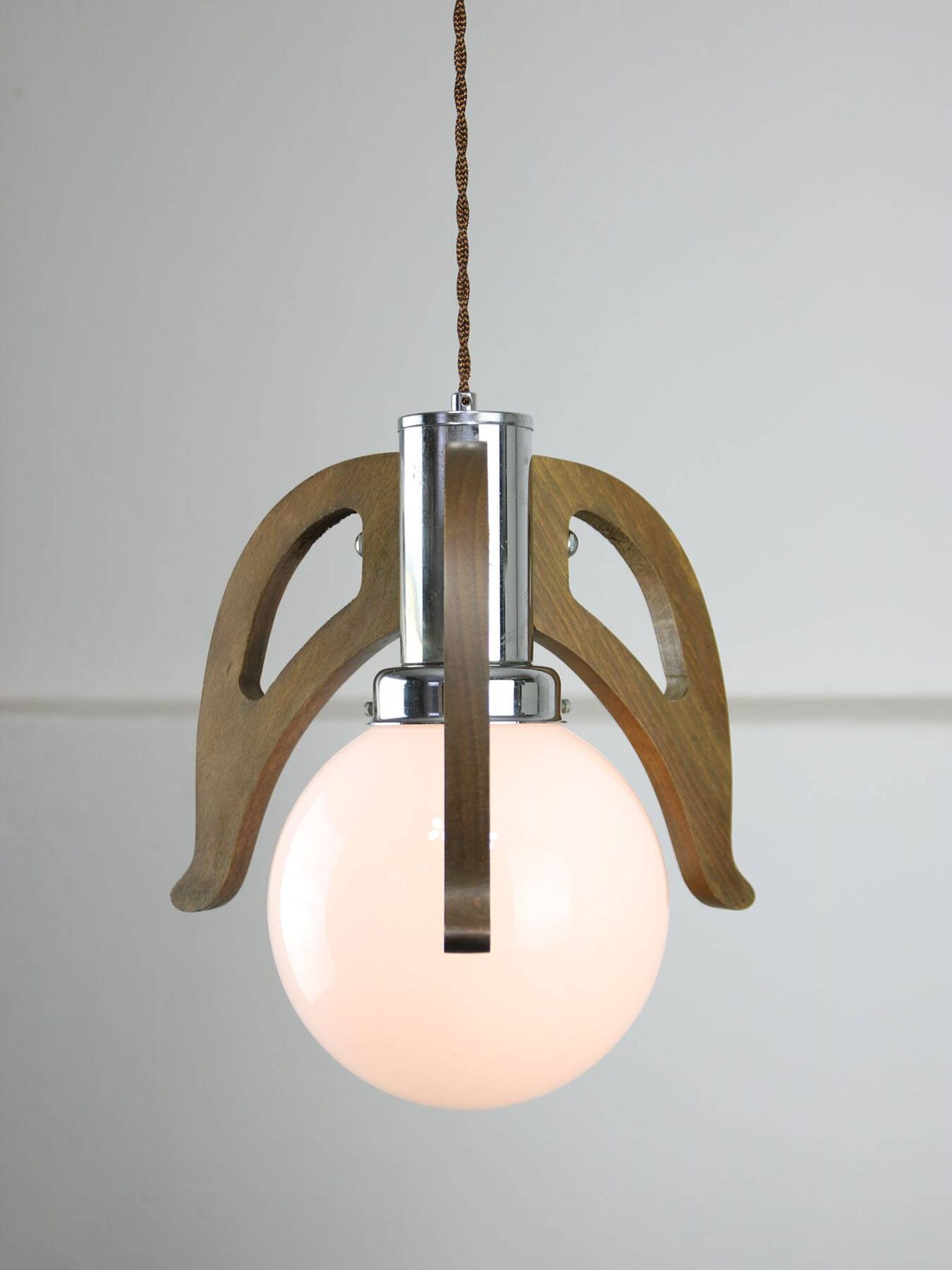 Mid-Century Scandinavian Chrome & Opaline Pendant Lamp, 1960s