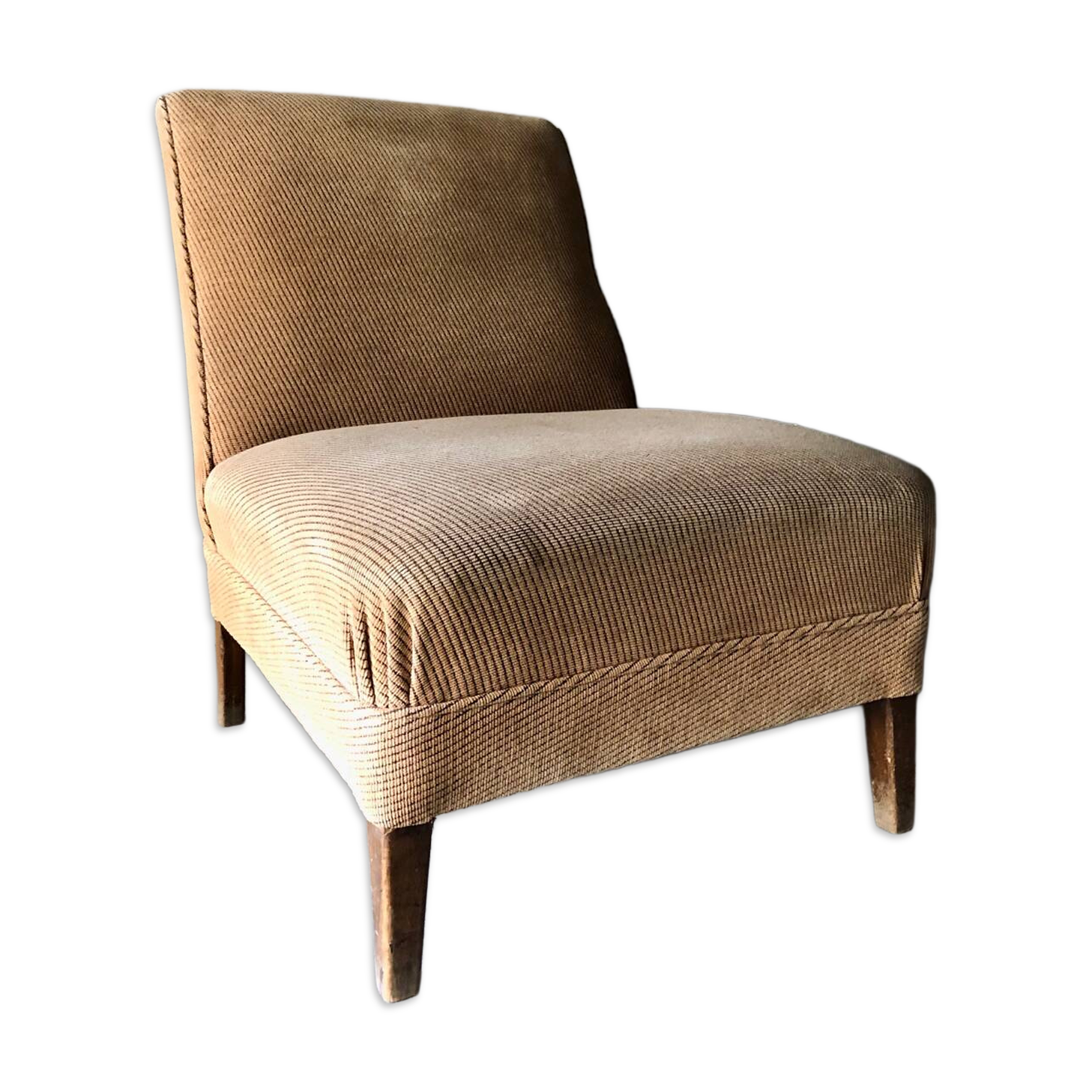 Armchair in wood and beige fabric, France 1940