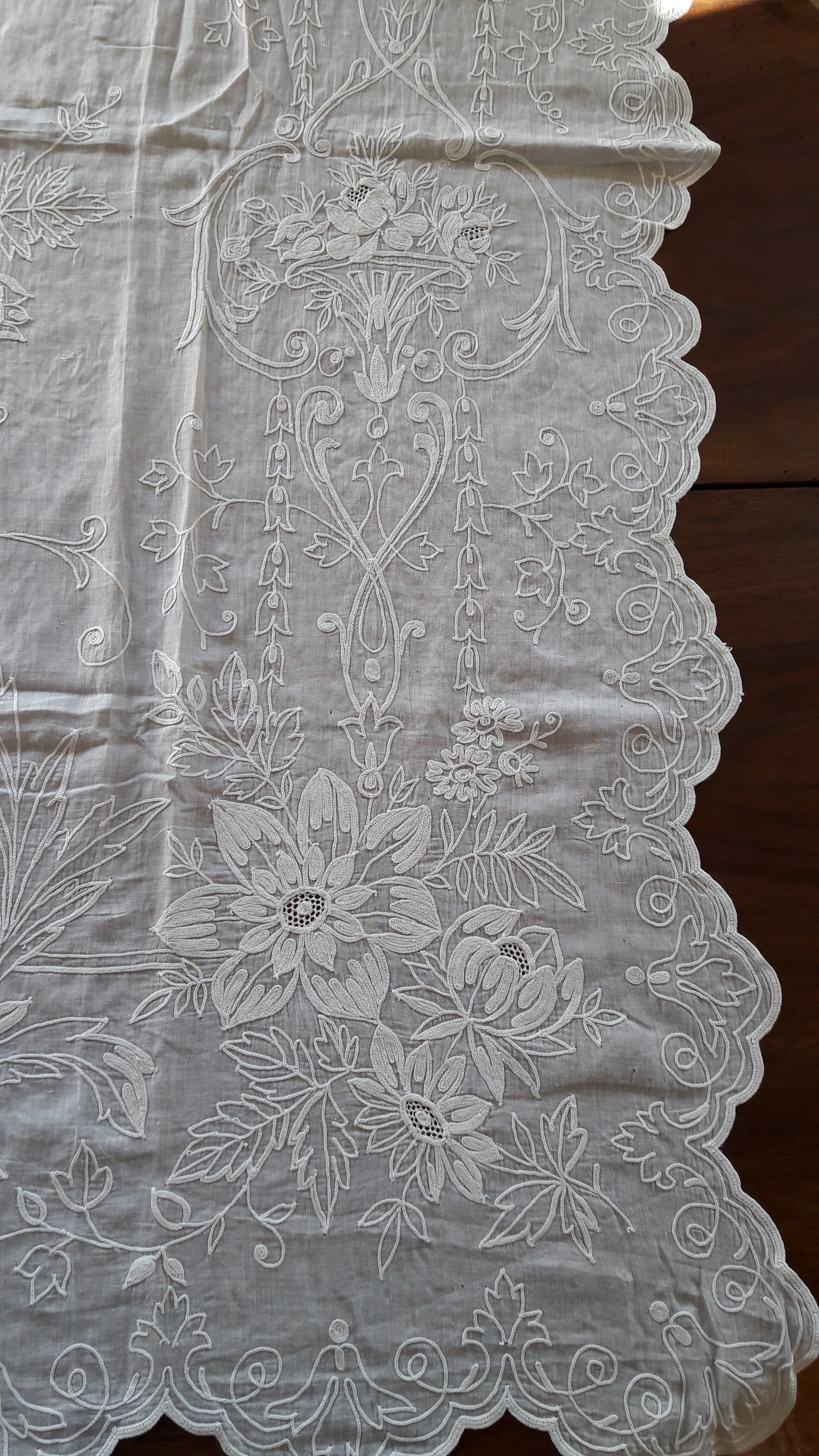 Pair of old curtains embroidered in cotton thread