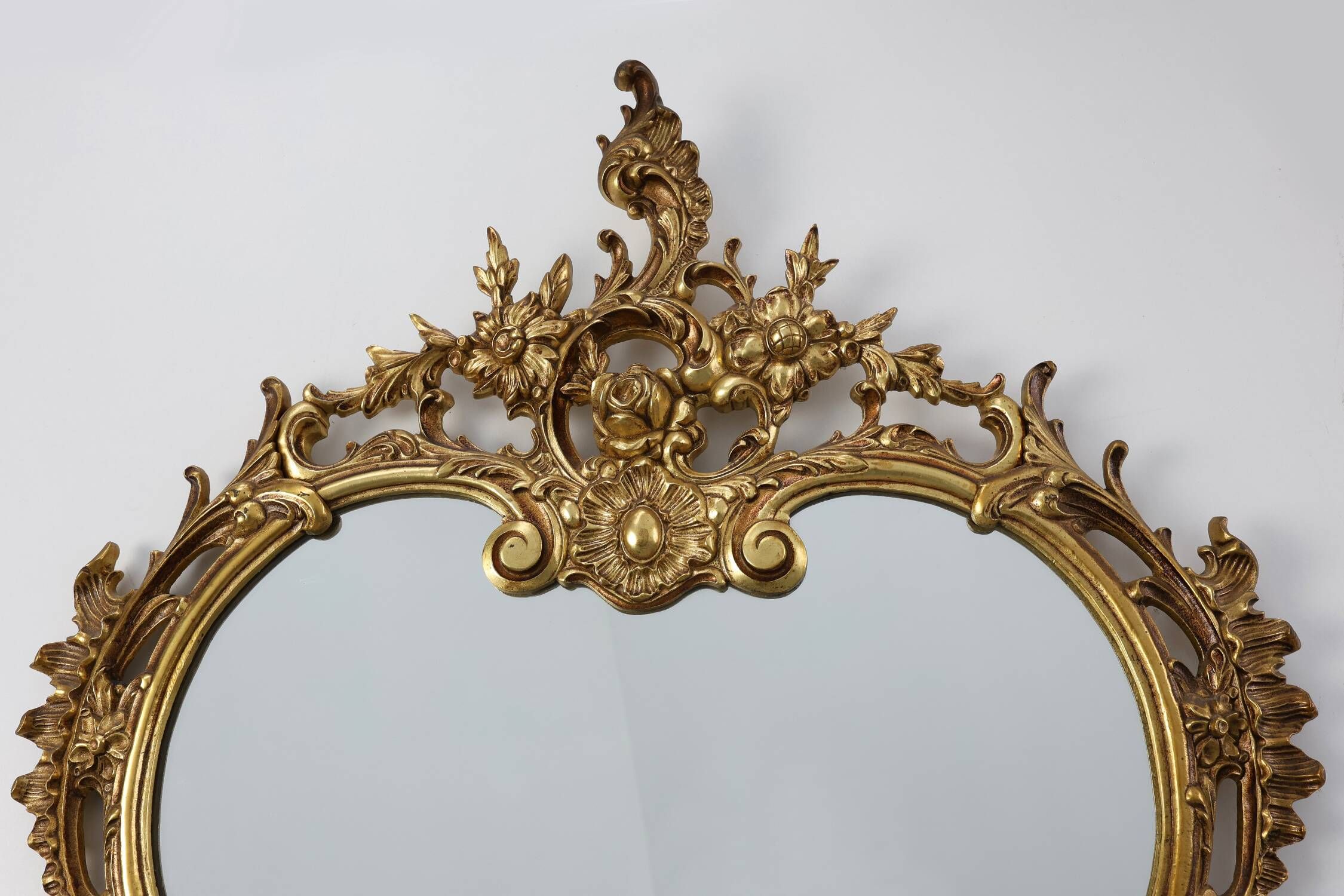 20th Century Ornate metal Louis XVI Wall Mirror with rococo Flourishes, Fra