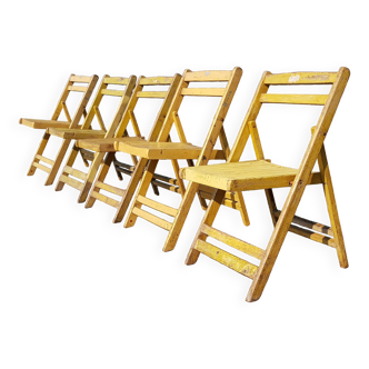 Lot de 5 chaises de cinéma pliante en teck