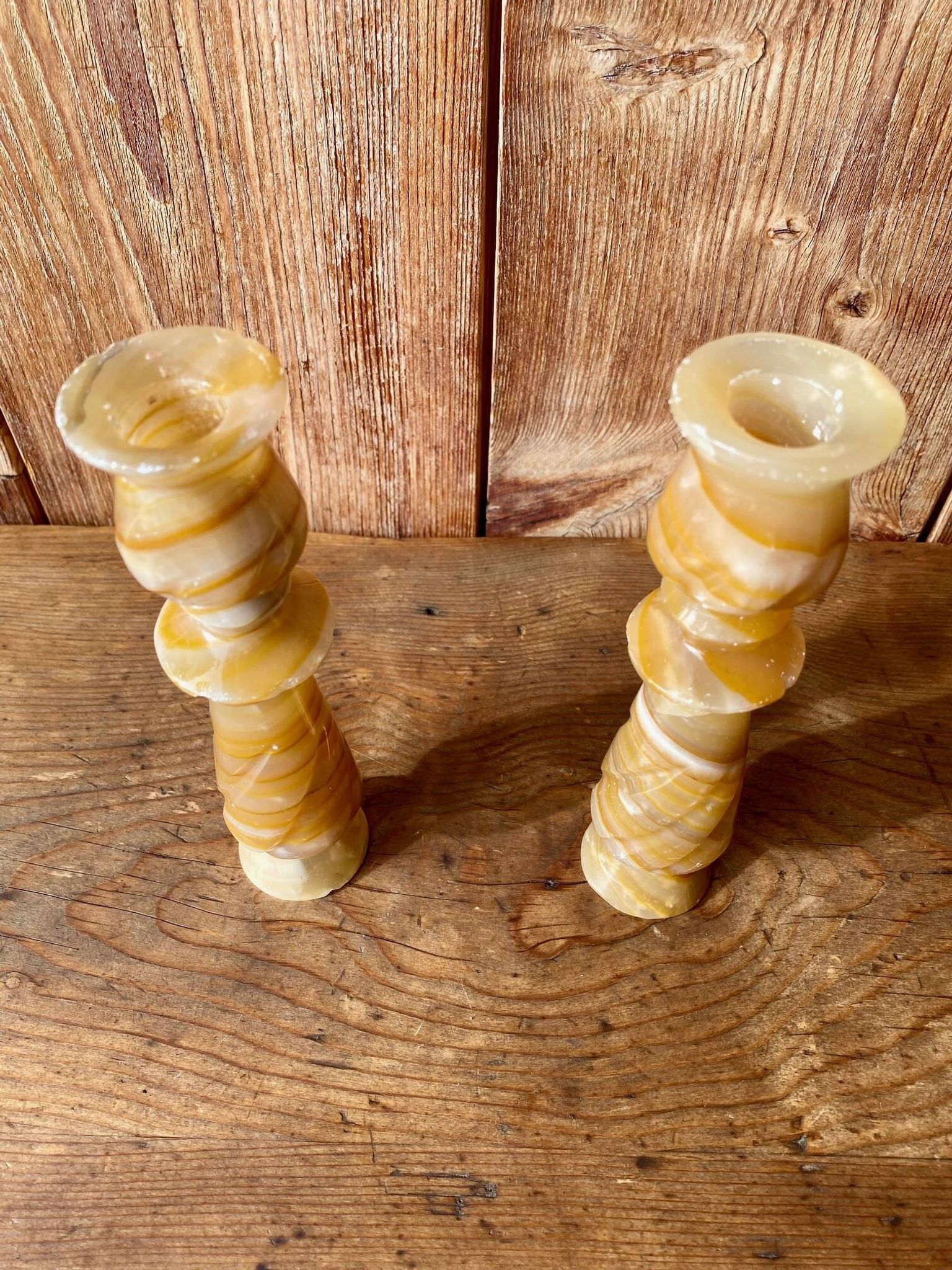 Pair of vintage onyx marble candlesticks