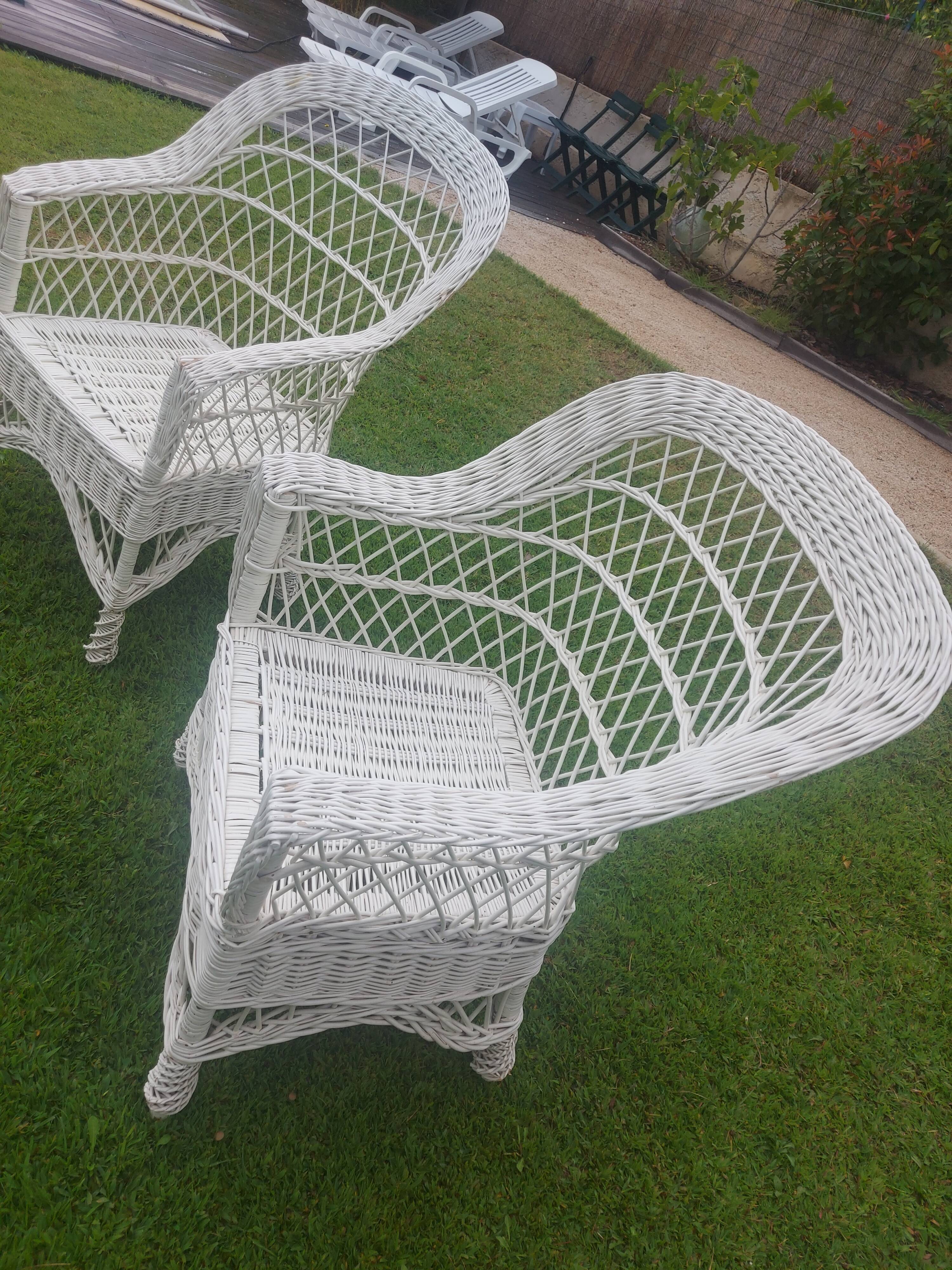 Rattan armchairs, white lacquered