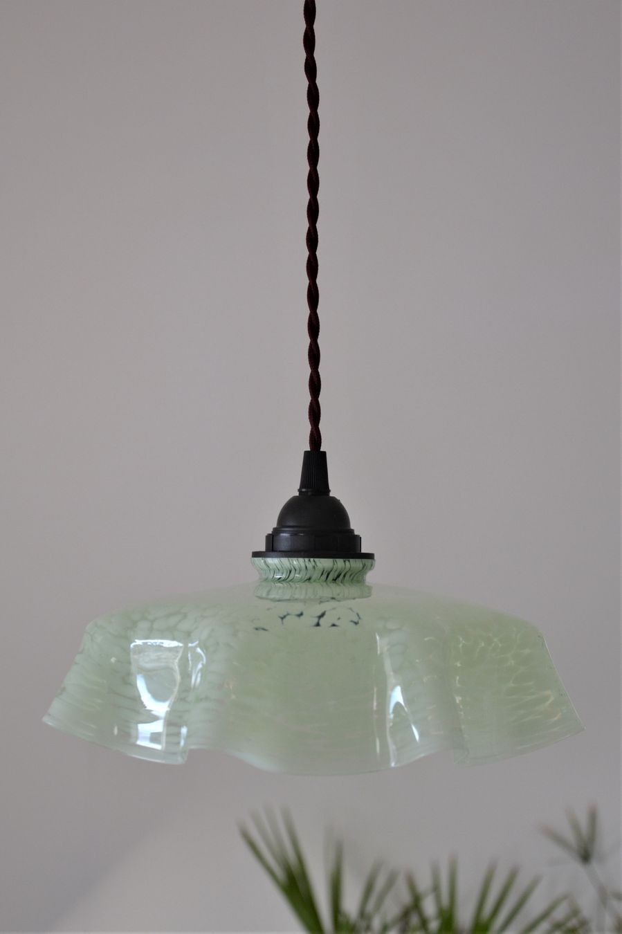 Vintage hanging draped green Clichy glass