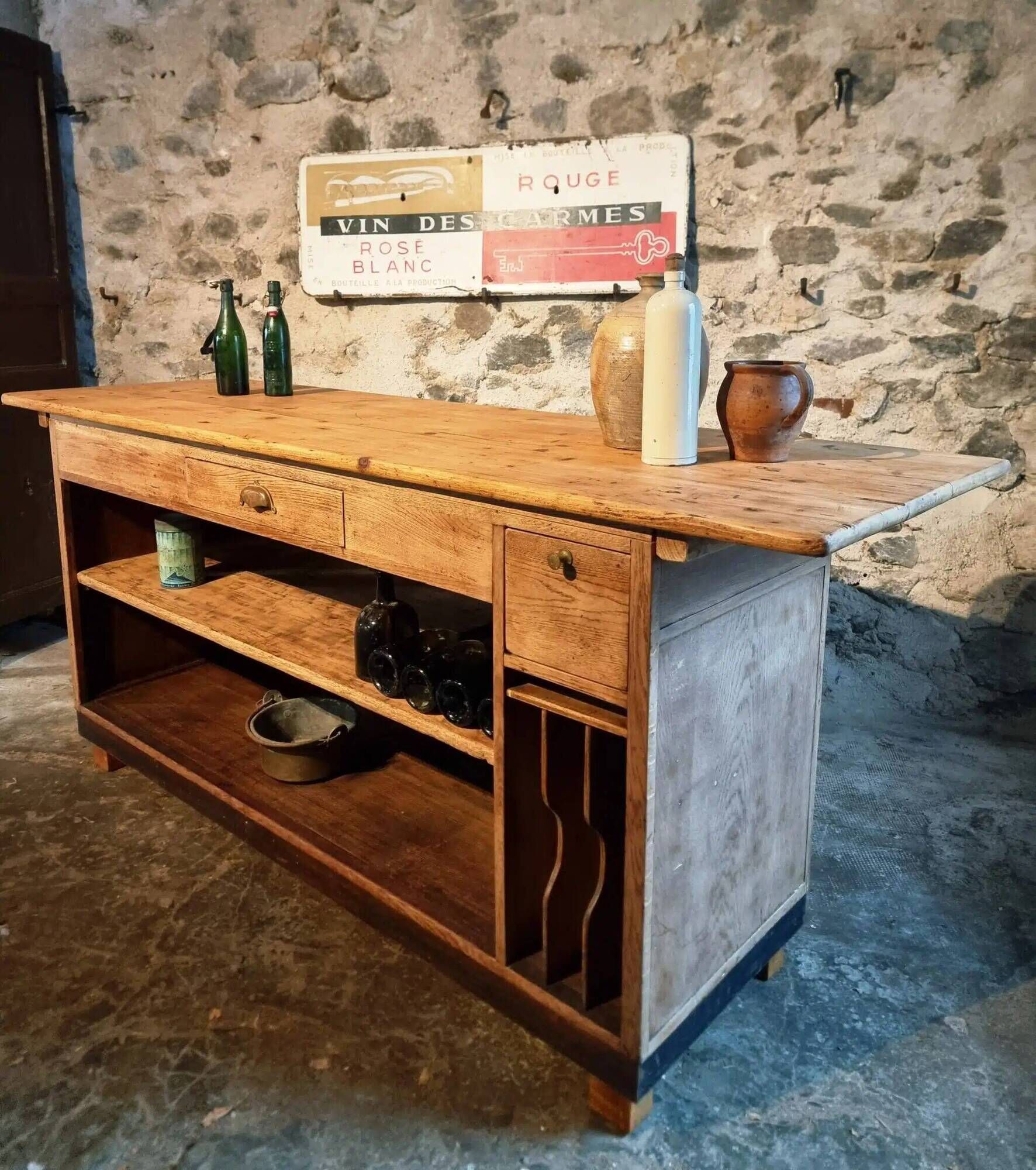 Vintage French Oak and Pine Counter – 1930s Shop Counter or Kitchen Island