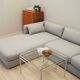 Canapé d'angle gris, design scandinave, années 2000