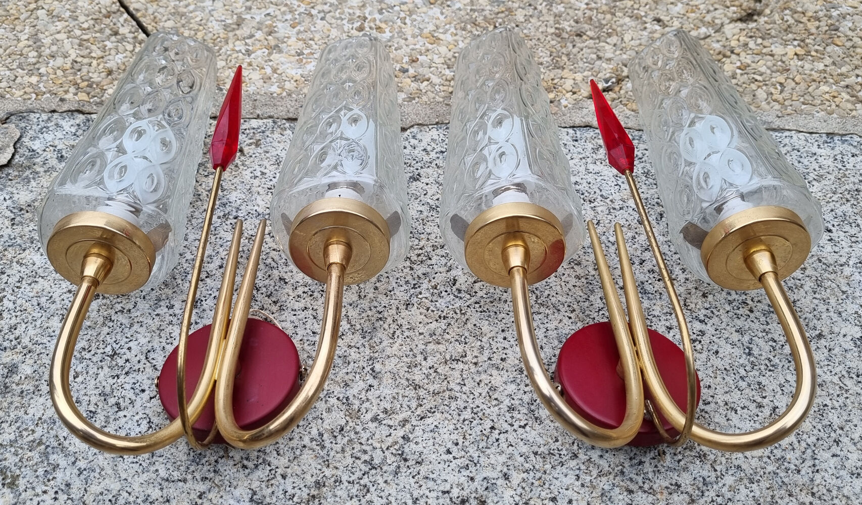 Pair of double fire wall lamps, vintage, 50/60s