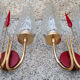 Pair of double fire wall lamps, vintage, 50/60s
