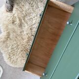 Vintage olive green chest of drawers with striped base