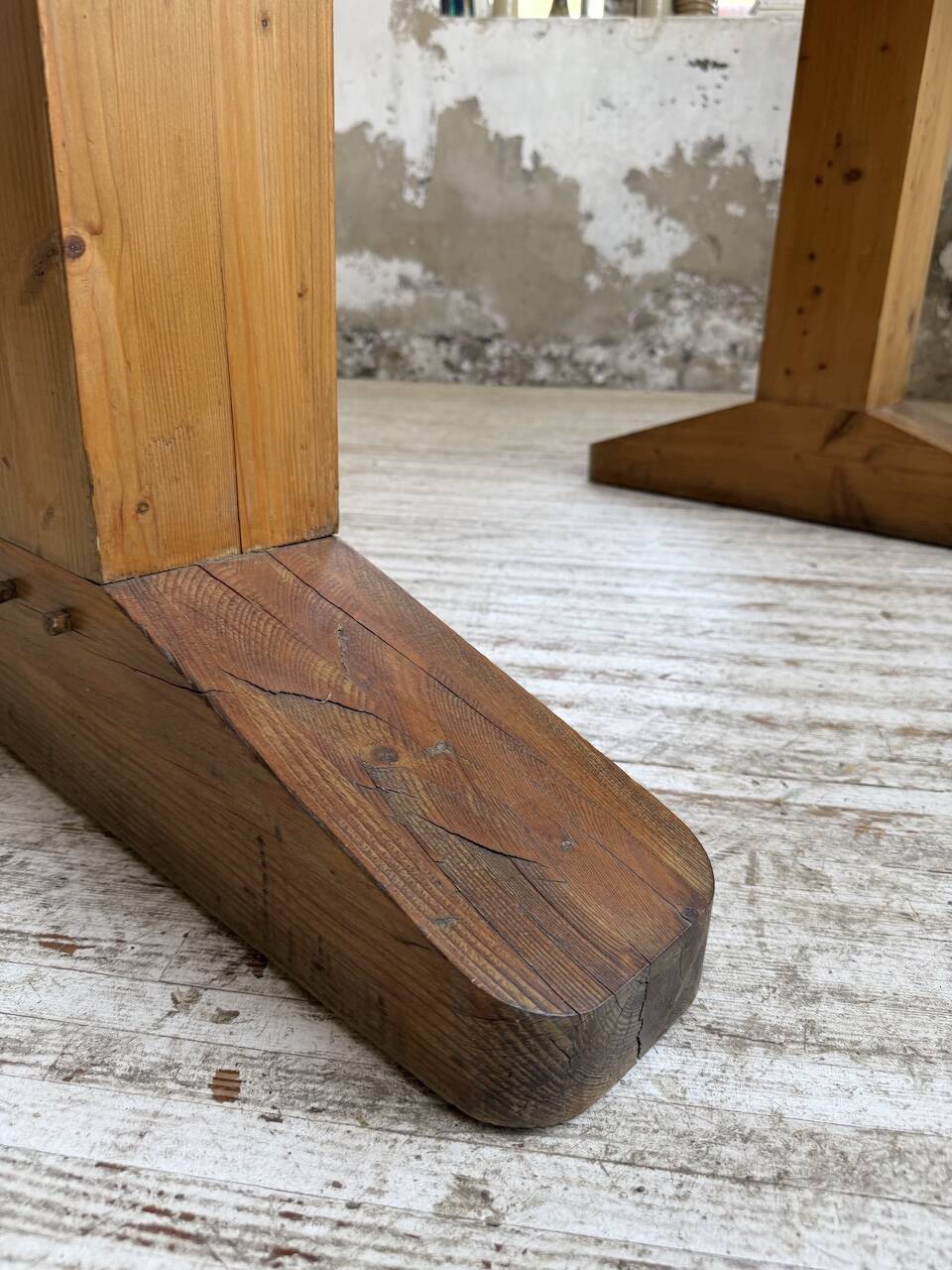 Brutalist pine oval table