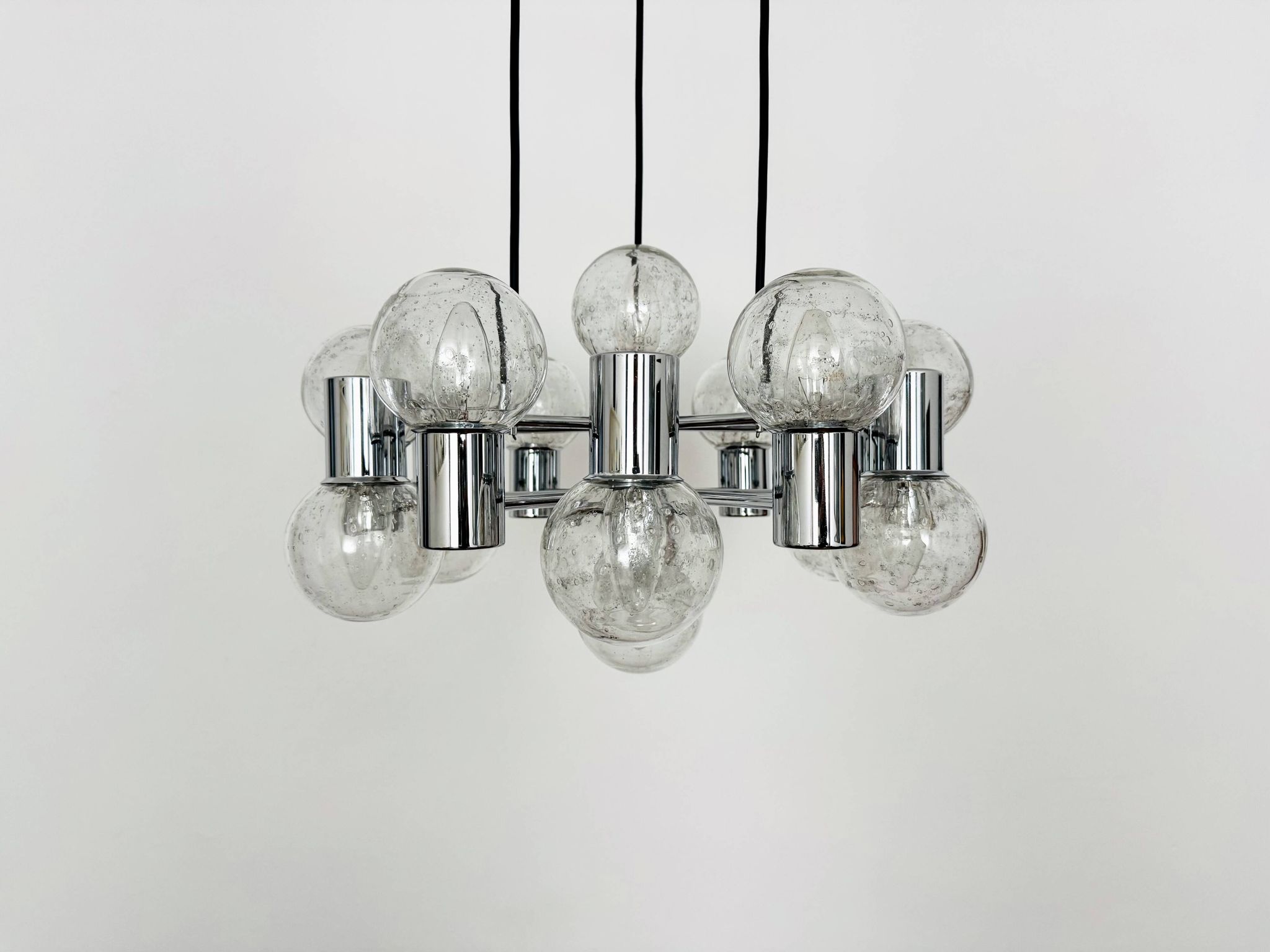 Lustre Spoutnik chromé par Doria, années 1970