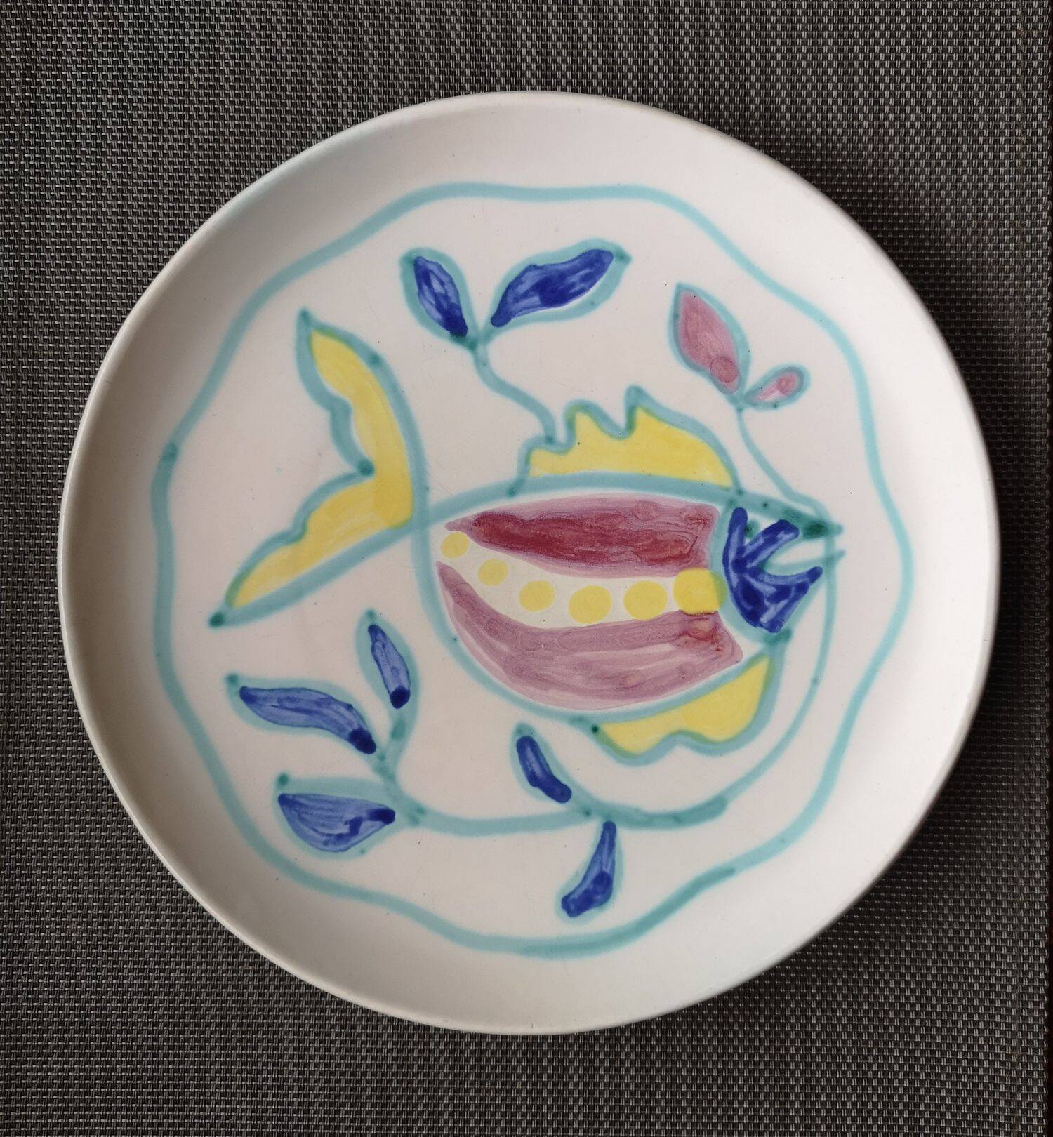 Enamelled ceramic plate with fish decoration - Gérard Hofmann - Vallauris - 1950s