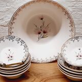 Set salad bowl and 8 Sarreguemines cups