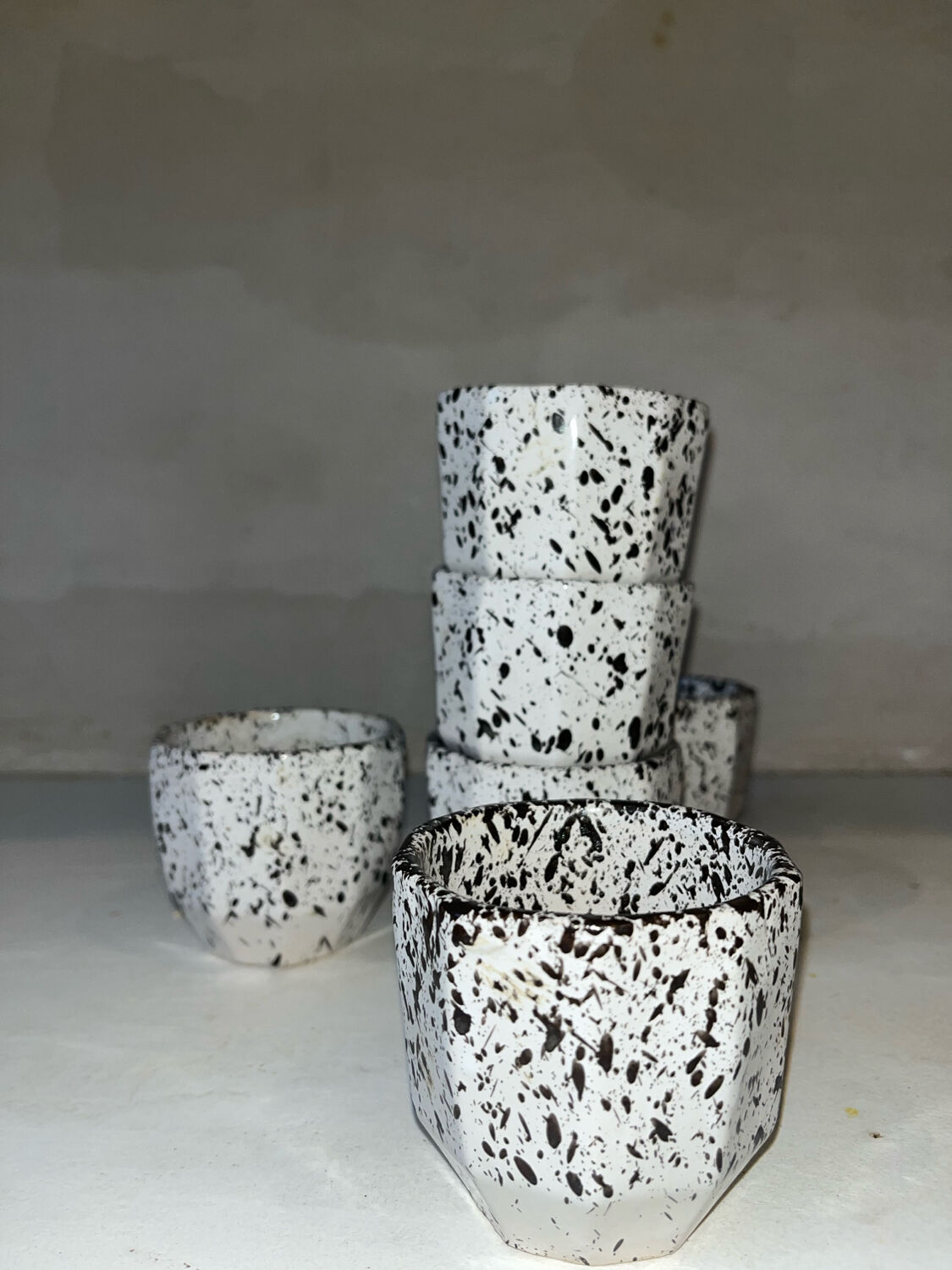 6 speckled ceramic coffee cups