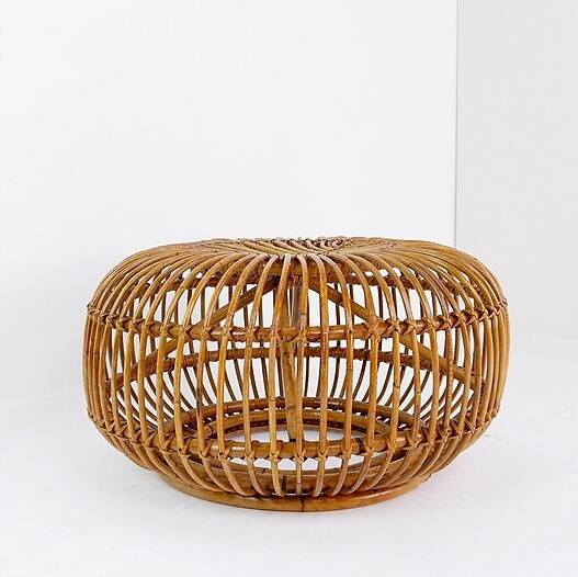 Mid-Century Modern Vintage Rattan Pouf in the Style of Albini 1960s