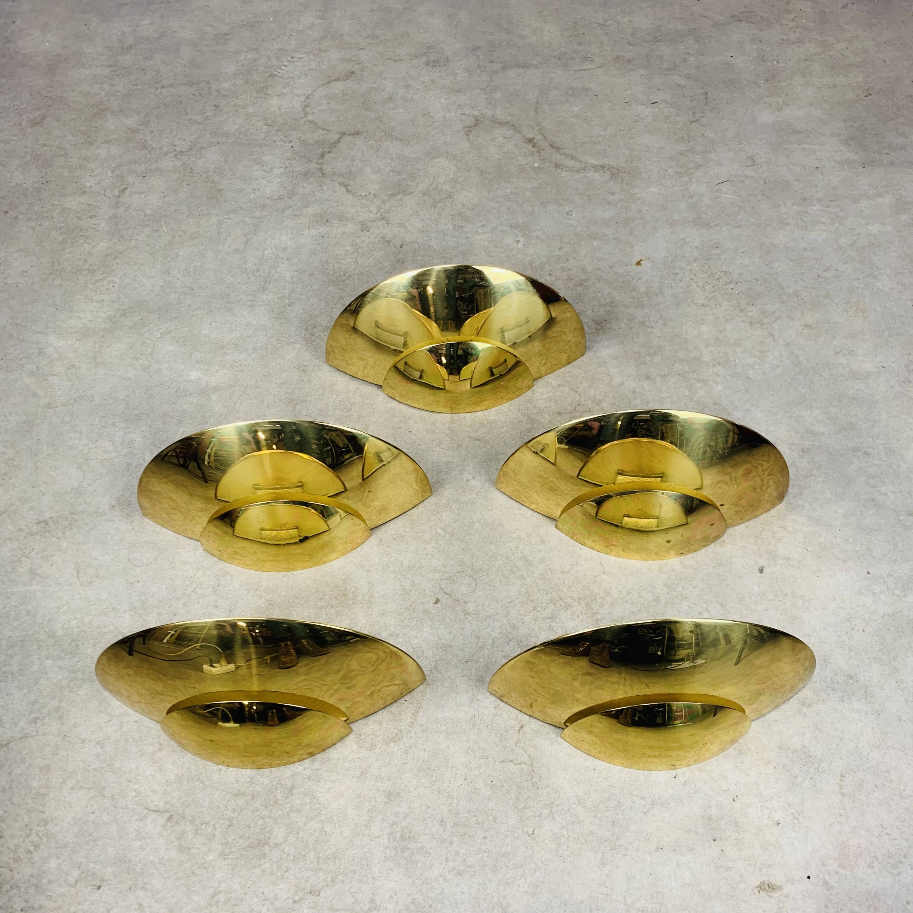 5 half moon brass wall lights Hollywood Regency style by Egoluce