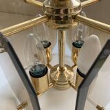 Lustre doré 4 ampoules à suspendre avec plaques en verre fumé