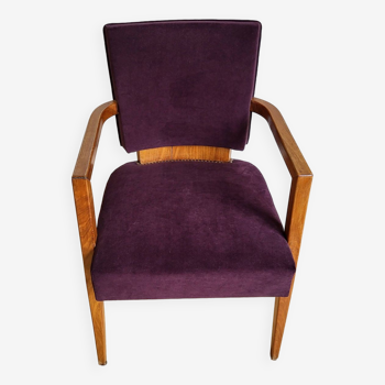Pair of Bridge armchairs, aubergine velvet