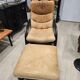 Vintage camel leather lounge chair with ottoman – wooden frame – 1970s