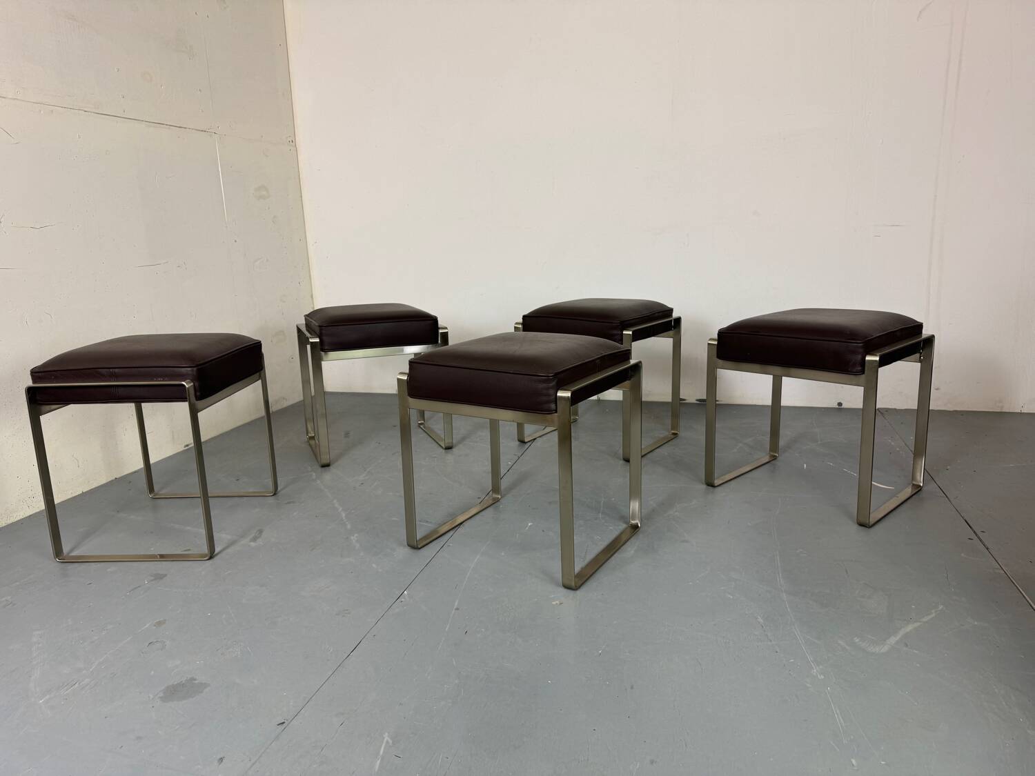 Italian Modern Steel and Brown Leather Stool by Antonio Citterio for Flexf