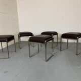 Tabouret italien moderne en acier et cuir marron par Antonio Citterio pour Flexf